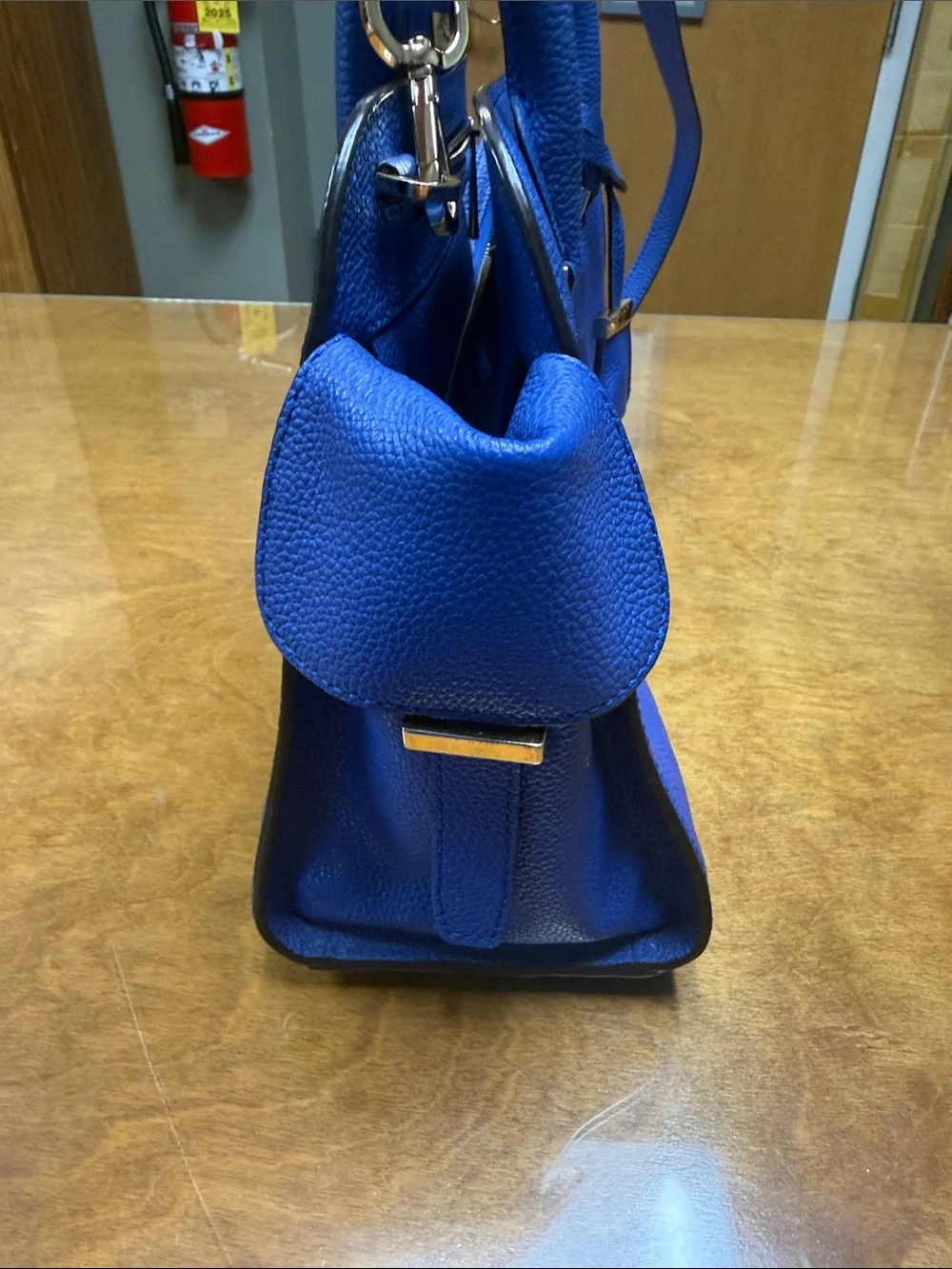 Michael Kors Cobalt Blue Pebbled Leather Satchel with Crossbody Strap